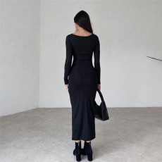 SC Long Sleeve O Neck Solid Maxi Dress GYME-K23D37748