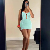 SC Sexy Sling Solid Color Hollow Out Mini Dress XMCS-CS20242357