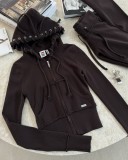 SC Contrast Color Patchwork Hooded Knits Pants Suit XMCS-CS008787