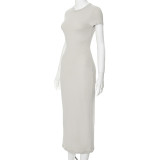 SC Solid Color Short Sleeve Slim Maxi Dress XMCS-CS20242132302