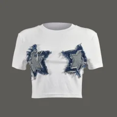 SC Patchwork Tassel Five-pointed Star T-shirt GNZD-11175THR