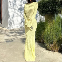 SC Flare Long Sleeve Backless Maxi Dress GNZD-041605DBG