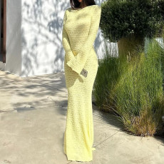 SC Flare Long Sleeve Backless Maxi Dress GNZD-041605DBG