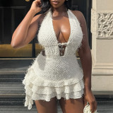SC V Neck Hollow Out Backless Mini Dress GNZD-51775DHD