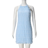 SC Pleated Backless Halterneck Mini Dress GNZD-51230DHD