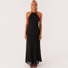 SC Sleeveless Tie Up Ruffles Maxi Dress GNZD-51618DBD