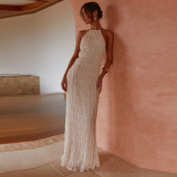 SC Sleeveless Tie Up Ruffles Maxi Dress GNZD-51618DBD