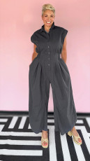 SC Plus Size Sleeveless Lapel Solid Jumpsuit NY-3658