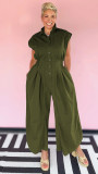 SC Plus Size Sleeveless Lapel Solid Jumpsuit NY-3658
