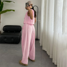 SC Solid Color Sleeveless Loose Two Piece Pants Set SSNF-211499