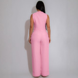 SC V Neck Sleeveless Vest Two Piece Pant Set QHMD-3252