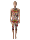 SC Mesh Floral Print Tight Backless Jumpsuit SHD-9540