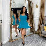 SC Sleeveless Solid Color Wavy Hem Midi Dress QHMD-3080