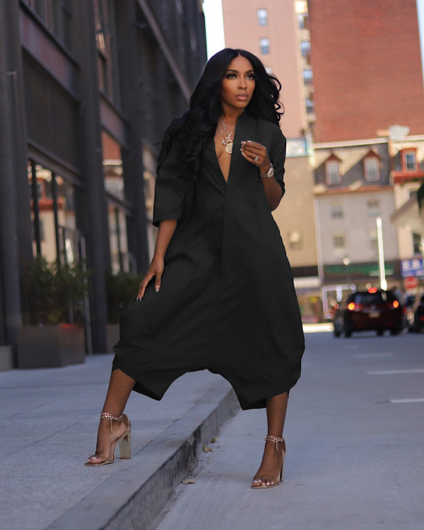 SC Plus Size Solid Color Loose Wide Leg Jumpsuit QHMD-3160