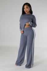 SC Long Sleeve Kinits Tops Wide Leg Pants Suit QHMD-3064