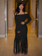 SC One Shoulder Tassel Long Sleeve Maxi Dress QHMD-3065