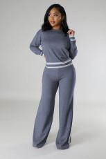 SC Long Sleeve Kinits Tops Wide Leg Pants Suit QHMD-3064
