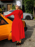 SC Plus Size V Neck Pleated Knits Maxi Dress NNWF-8114