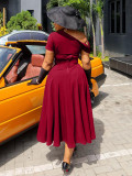 SC Plus Size Slash Neck Hollow Out Knis Midi Dress NNWF-8117