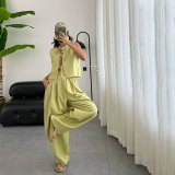 SC Solid Color Sleeveless Loose Two Piece Pants Set SSNF-211499