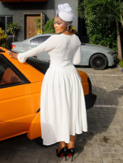 SC Plus Size V Neck Pleated Knits Maxi Dress NNWF-8114