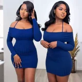 SC One Shoulder Tie Up Solid Mini Dress QHMD-3251