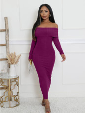 SC Off Shoulder Long Sleeve Bodycon Dress QHMD-3082