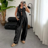 SC Solid Color Sleeveless Loose Two Piece Pants Set SSNF-211499