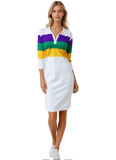 SC Color Block Shirt Neck Midi Dress GYXF-5188