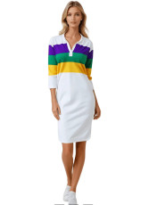 SC Color Block Shirt Neck Midi Dress GYXF-5188