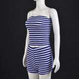 SC Stripe Color Block Wrap Chest Shorts Suit GNZD-51880