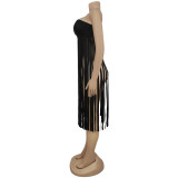 SC Sexy Wrap Chest Solid Color Tassel Dres BY-7436