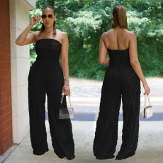 SC Solid Color Loose Wave Tube Top Jumpsuit BY-7465