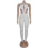SC Backless Halterneck Solid Color Jumpsuit BY-7489