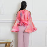 SC Off Shoulder Mesh Flare Sleeve Tops YF-20214