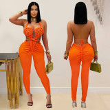 SC Backless Halterneck Solid Color Jumpsuit BY-7489