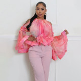 SC Off Shoulder Mesh Flare Sleeve Tops YF-20214