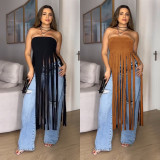 SC Sexy Wrap Chest Solid Color Tassel Dres BY-7436