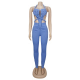SC Backless Halterneck Solid Color Jumpsuit BY-7489