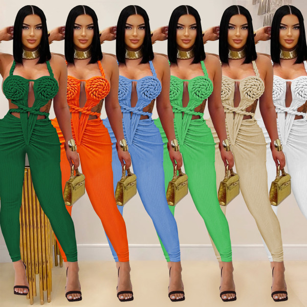 SC Backless Halterneck Solid Color Jumpsuit BY-7489