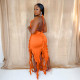 SC Solid Color Pleated Tassel Midi Dress CYA-901913