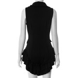 SC Lapel Sleeveless Ruffled Solid Romper MXBF-D25RP181