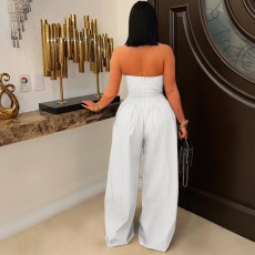 SC Wrap Chest Sleeveless Sport Wide Leg Jumpsuit OSM-4489
