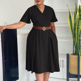 SC Plus Size V Neck Flare Sleeve Midi Dress GCZF-8636
