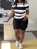 SC Stripe Color Block Short Sleeve Shorts Suit SHD-9700
