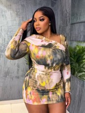 SC Long Sleeve Print Sexy Mini Dress QOUY-6064