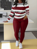 SC Stripe Print Long Sleeve Two Piece Pants Set SHD-9698