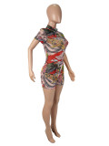 SC Mesh Print Backless Skinny Romper SHD-9546