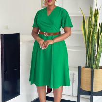 SC Plus Size V Neck Flare Sleeve Midi Dress GCZF-8636