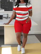 SC Stripe Color Block Short Sleeve Shorts Suit SHD-9700